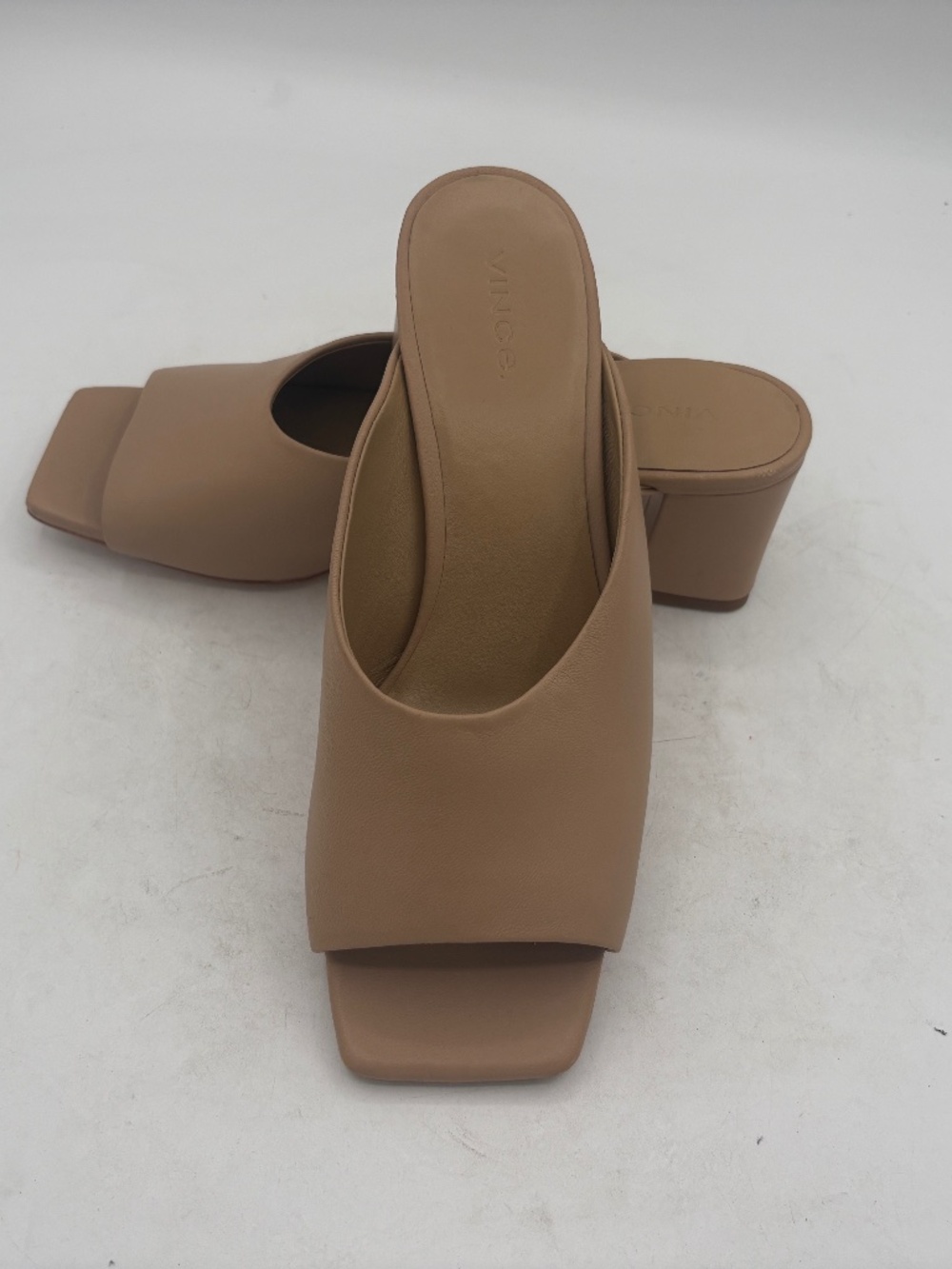 Vince Nude Beige Open Square Toe Mule Heels Size 7.5